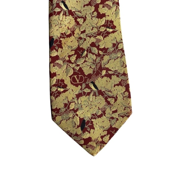 VALENTINO 90s Vintage Allover Floral Leaf Print Silk Tie Made In Italy - Picture 3 of 11